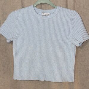 Hooked Up Light Blue Ribbed Knit Tee
